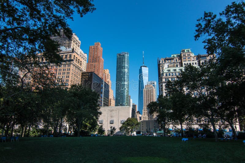 One World Trade Center van Batterijpark royalty-vrije stock afbeelding One World Trade Center van Batterijpark royalty-vrije stock afbeelding