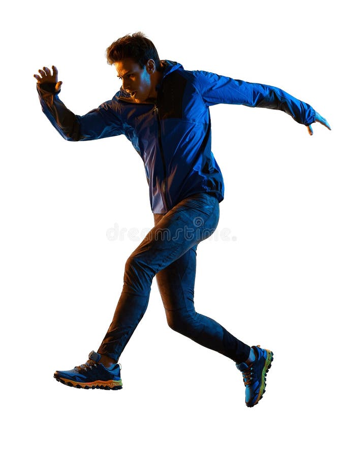 Trail Cross Country Runner Running Man Silhouette Shadow Isolated White  Background Stock Photo - Image of white, shadow: 206505740