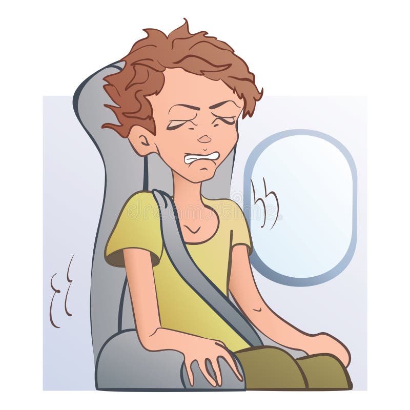 Ongerust gemaakte bang gemaakte mens in de vliegtuigzetel bij het venster Vrees om te vliegen, aerophobia Vector geïsoleerde illu stock illustratie Ongerust gemaakte bang gemaakte mens in de vliegtuigzetel bij het venster Vrees om te vliegen, aerophobia Vector geïsoleerde illu stock illustratie