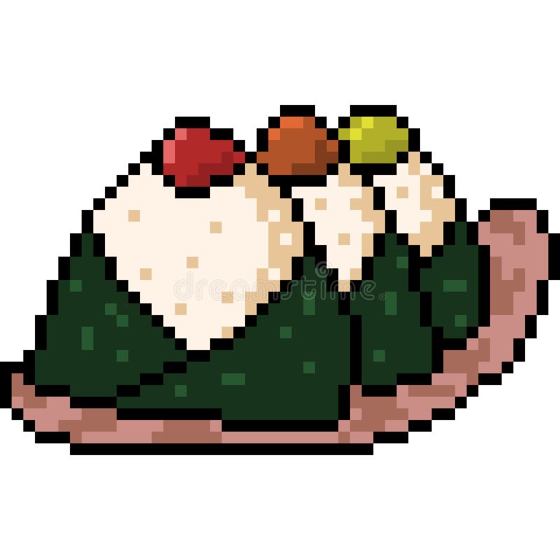 Pixel de 8 bits de comida japonesa onigiri para ativos de jogos em  ilustrações vetoriais