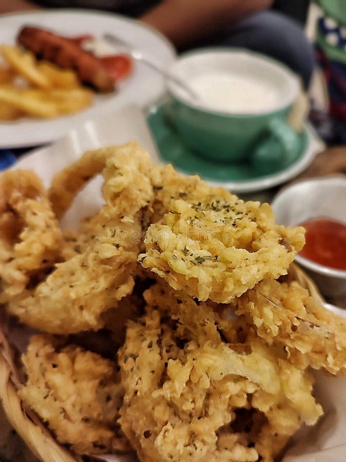Onion Ring with Tosca Coffee Stock Image Image of white, sauce 247688165