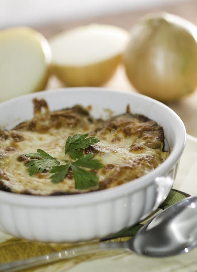 Onion soup and spoon stock image. Image of cheese, cook - 11030785