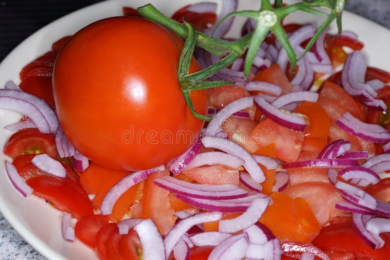 Onion and Tomato Salad with Washed Tomatoes and Peeled Onion Stock
