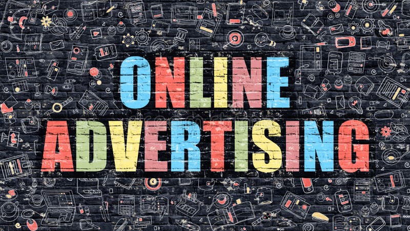 Online Advertising Concept. Multicolor on Dark Brickwall. stock illustration