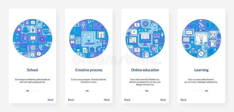 Online Ausbildungsschule, die kreative Prozess-ux ui mobilen Appseiten-Schirmsatz lernt lizenzfreie abbildung