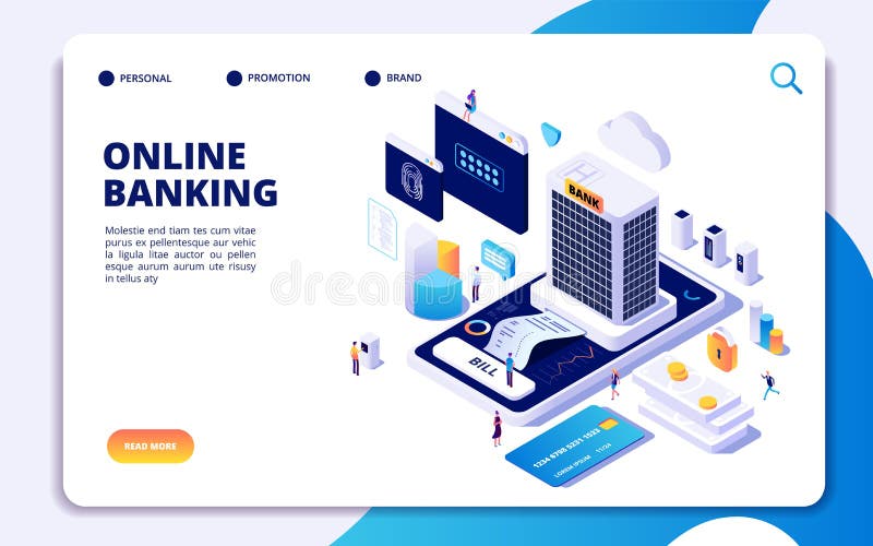 Online bankieren isometrisch landingspagina Internet-geldoverdrachten, veilige betalingssmartphone die bescherming betalen bankwe vector illustratie Online bankieren isometrisch landingspagina Internet-geldoverdrachten, veilige betalingssmartphone die bescherming betalen bankwe vector illustratie