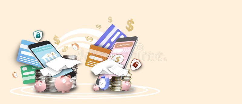 Online Banking Banner and Website for Internet Banking on Mobile Phone and  Orange Background. Electronic Bank Payment Stock Illustration -  Illustration of orange, rendering: 204929155