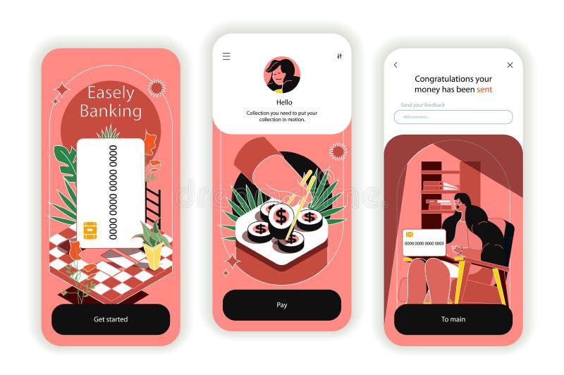 Online banking concept onboarding screens. UI, UX, GUI user interface kit vector illustration