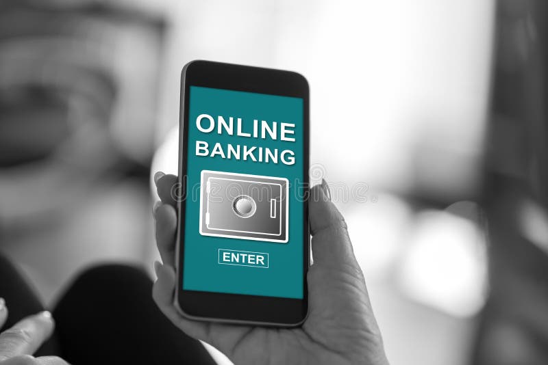 Online-Bankings-Konzept auf einem Smartphone lizenzfreie stockfotografie Online-Bankings-Konzept auf einem Smartphone lizenzfreie stockfotografie