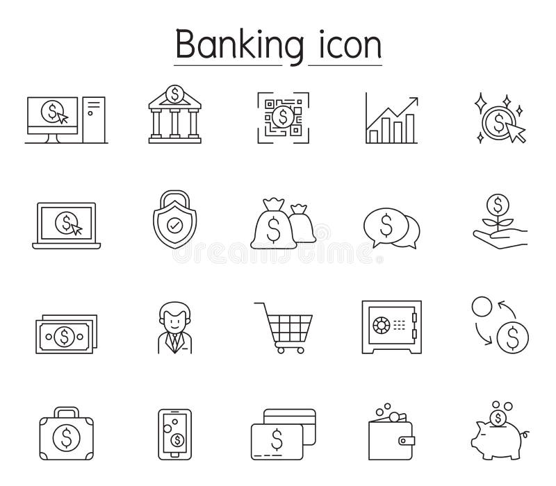 Online bankpictogram ingesteld in thin line stijl