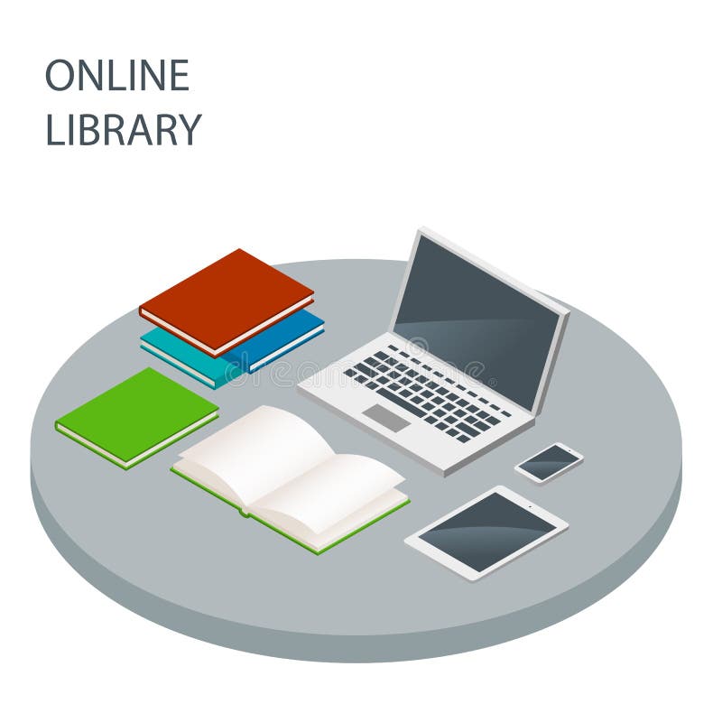 Online bibliotheek vector isometrisch concept Lezingsboeken, educatio vector illustratie Online bibliotheek vector isometrisch concept Lezingsboeken, educatio vector illustratie
