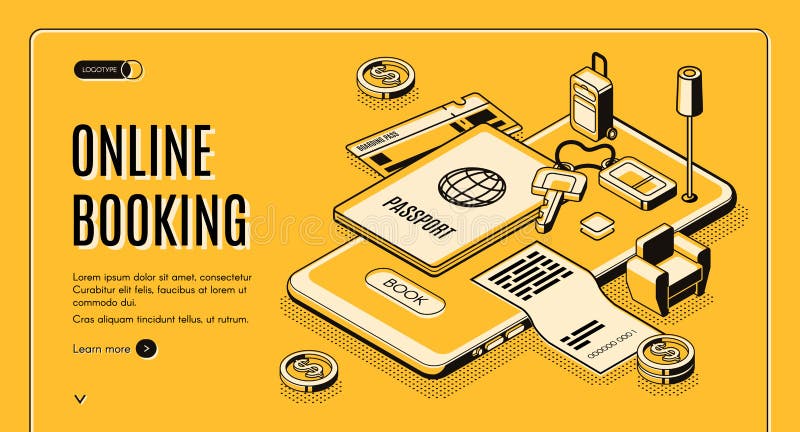 Online booking service isometric vector website royalty free illustration Online booking service isometric vector website royalty free illustration