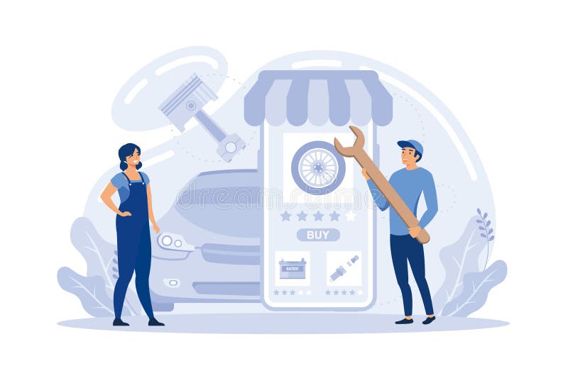 Online Car Parts Store Illustration. Flat Vector Stock Vector