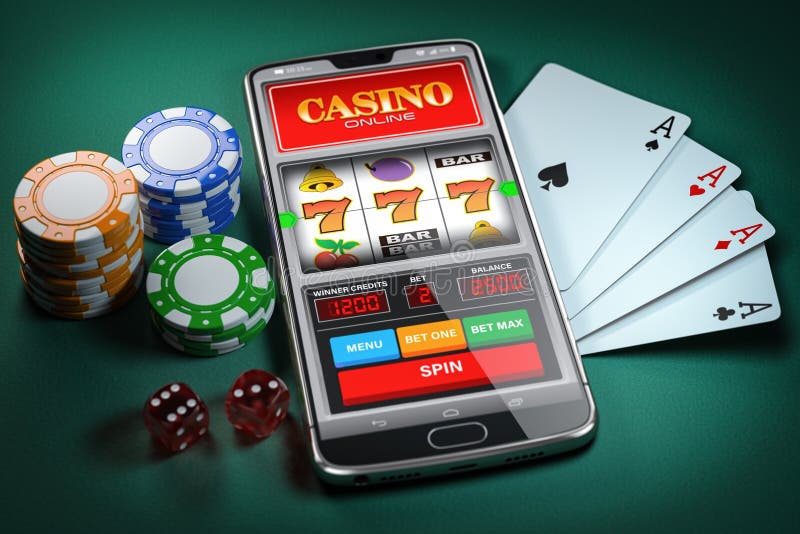 Online Casino Concept. Mobile Phone And Slot Machine With Jackpo Stock  Illustration - Illustration of business, leisure: 57132168