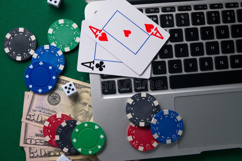 Online Casino, Poker. Background for Business Online Games, Poker,  Blackjack Game. Online Card Games. Laptop, Money and Chips Stock Image -  Image of card, digital: 170149397