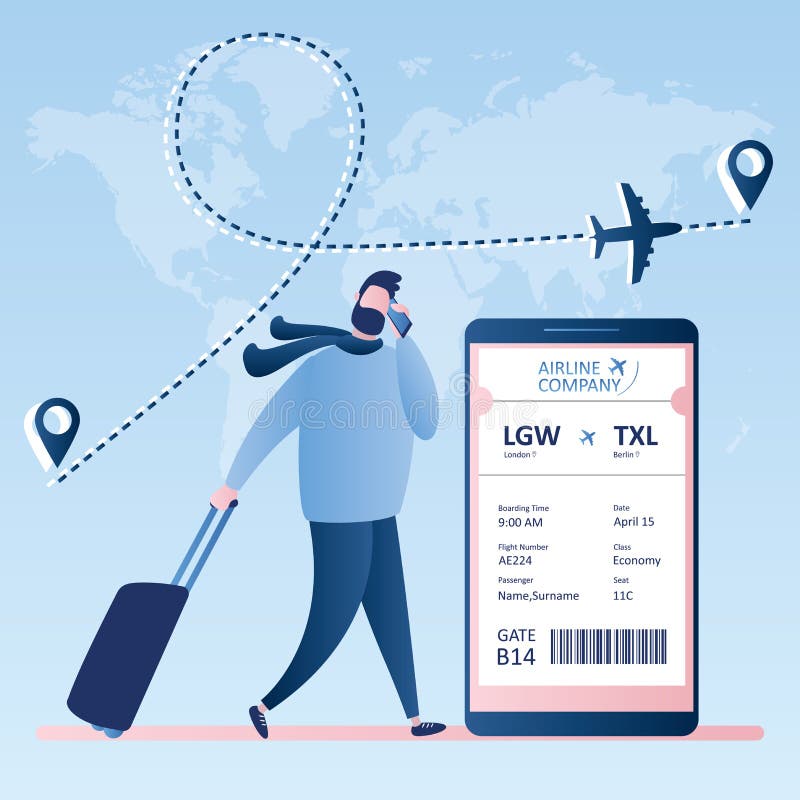 Online check-in,Airline boarding pass ticket with barcode code on mobile phone screen royalty free illustration