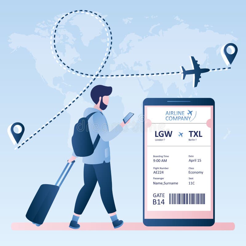 Online check-in,Airline boarding pass ticket with barcode code on mobile phone screen royalty free illustration