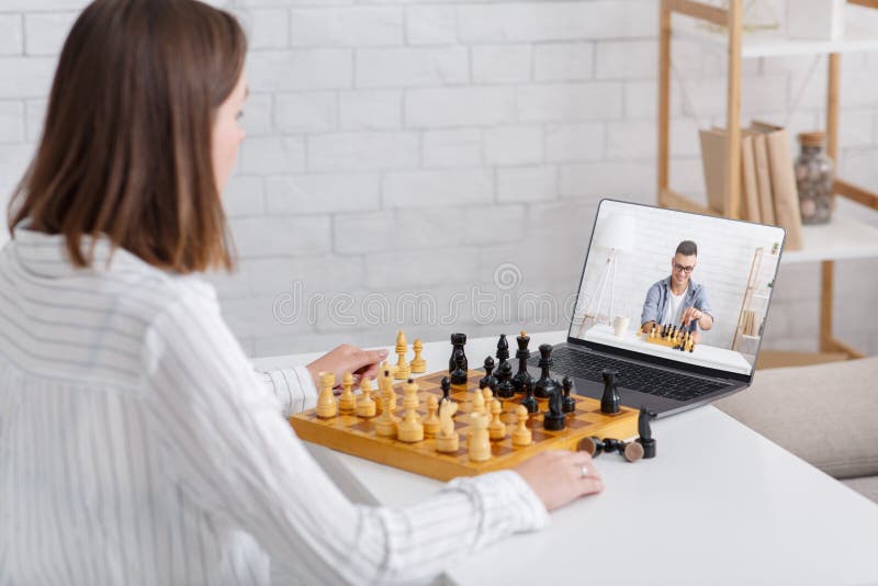 Chess Background. Play Chess Online. Playing Chess with Laptop. Remote  Online Education, Communication with Chess Coach, Family. Stock Image -  Image of family, issues: 199772003