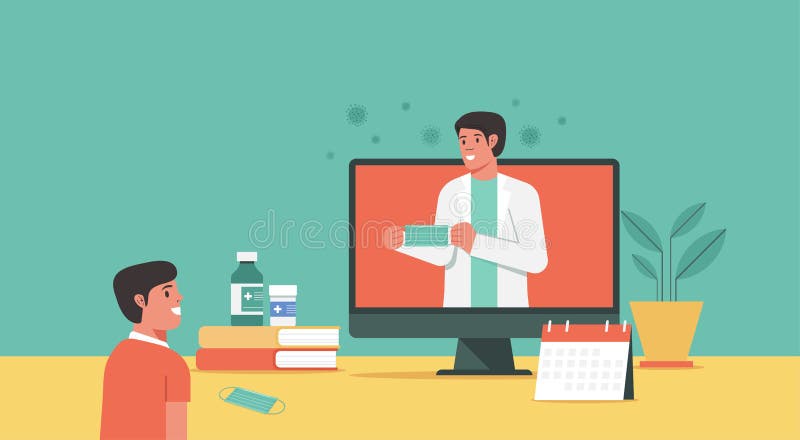 How to wear face mask online lesson, online education concept royalty free illustration