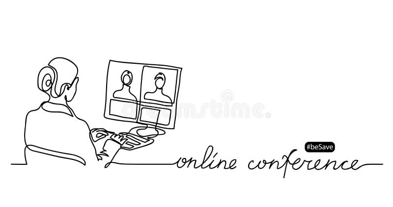 Online conference lettering and simple vector illustration.