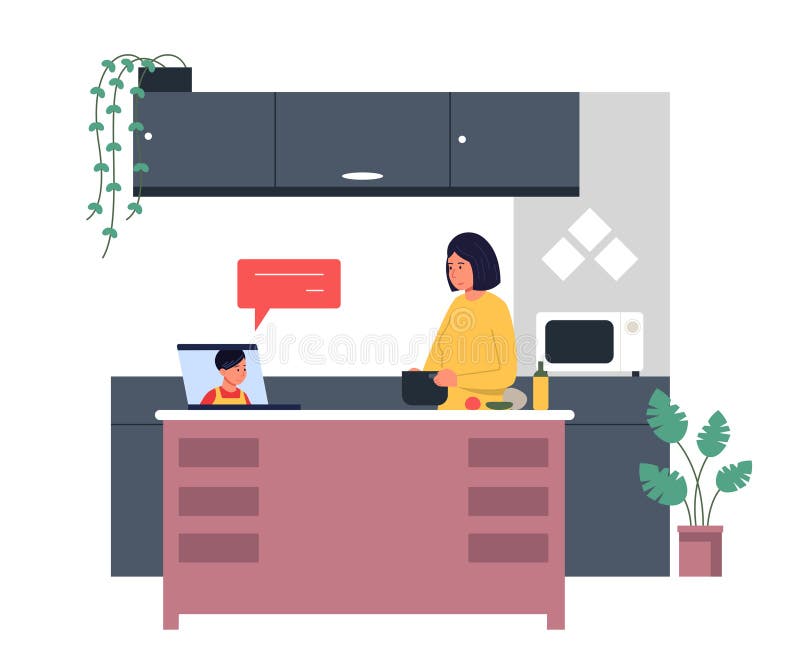 Online course of cooking, study at kitchen royalty free illustration