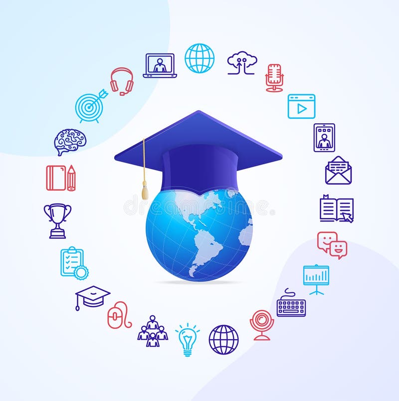 Online Course Education Concept with Realistic Detailed 3d Globe. Vector stock illustration