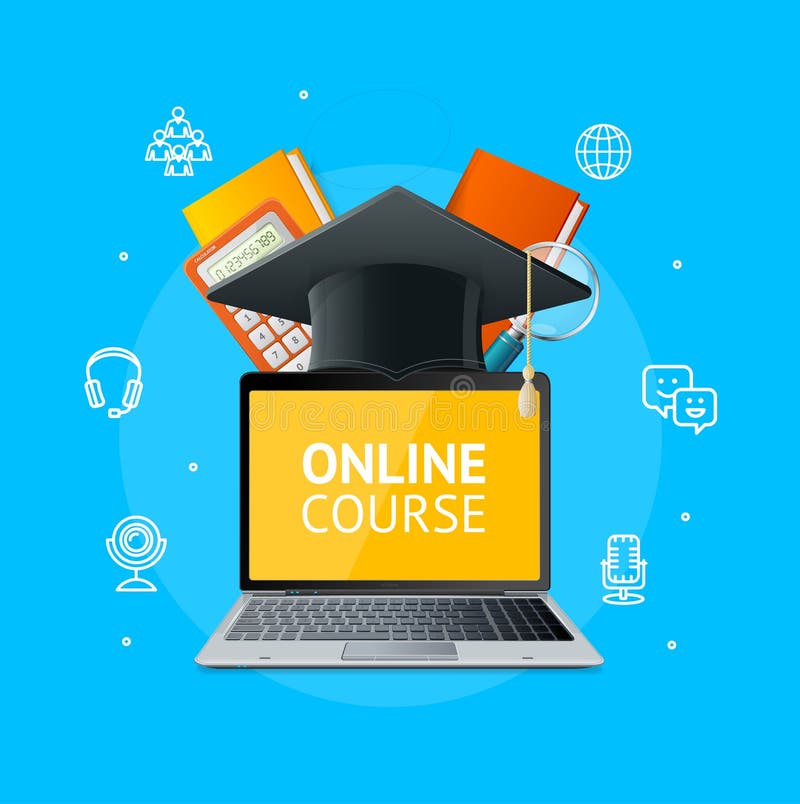 Online Course Education Concept with Realistic Detailed 3d Laptop. Vector vector illustration