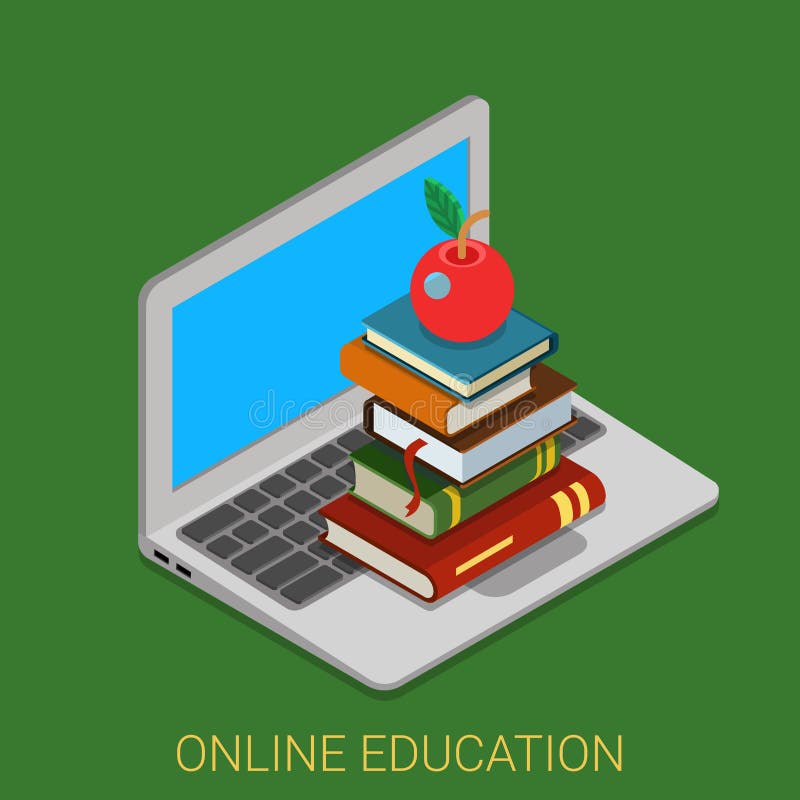 Online course education internet book flat 3d isometric vector vector illustration