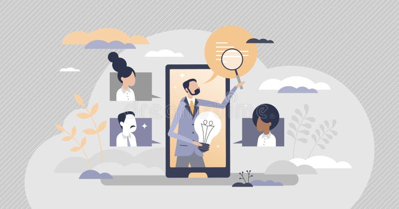 Online course with inspirational idea as creative lecture tiny person concept vector illustration
