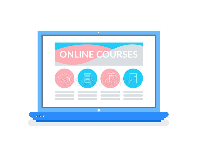 Online Course Laptop with Page and Signs Icon vector illustration