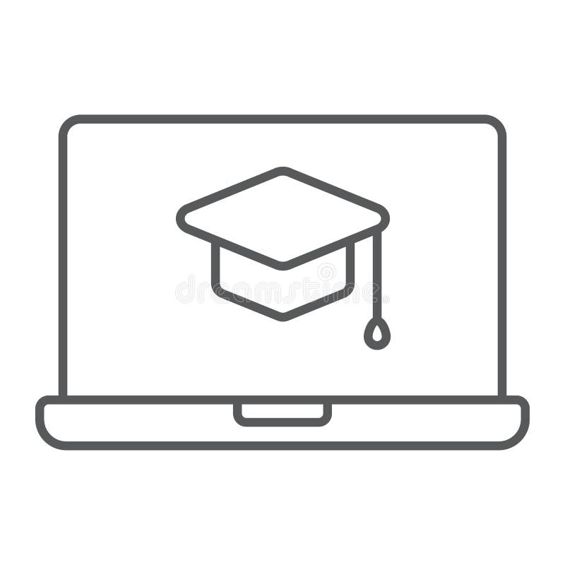 Online Course thin line icon, e learning stock illustration