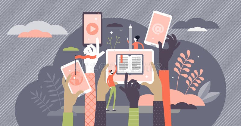 Online course vector illustration. Internet learning in tiny person concept stock illustration