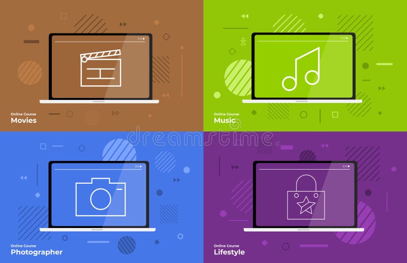 Online course vector set stock illustration