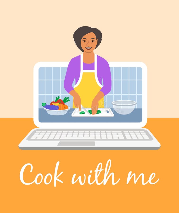 Online culinary video tutorial on computer screen vector illustration