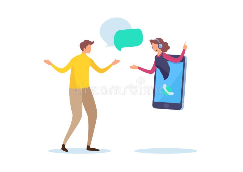 Online customer service. Call center support. Cartoon miniature illustration vector graphic vector illustration