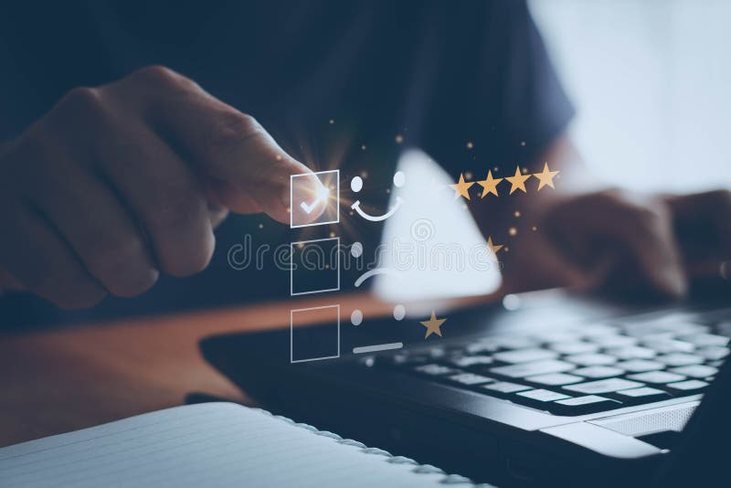 Online customer service and satisfaction survey concept with internet technology. royalty free stock photo
