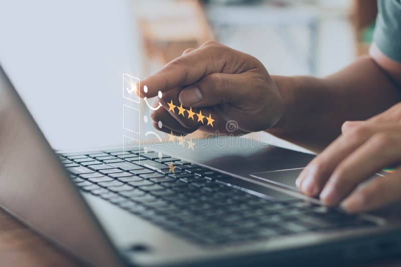 Online customer service and satisfaction survey concept with internet technology. stock photography
