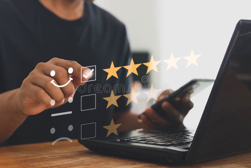 Online customer service and satisfaction survey concept with internet technology. royalty free stock image