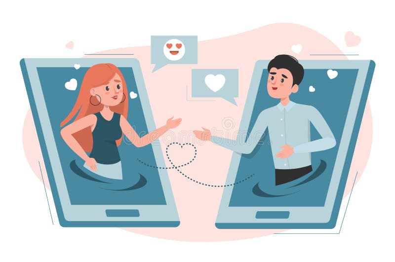 Online Dating Apps Getting Match With a Young Woman Vector Illustration ...