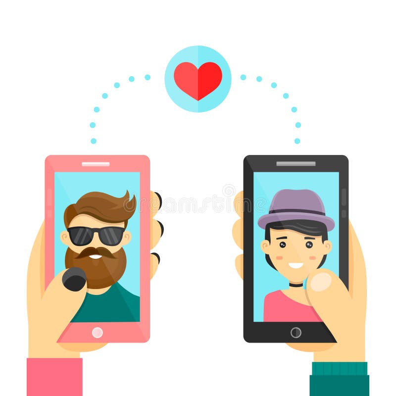Online datowanie miłości app pojęcie Mężczyzna i kobiety używają smarphone rozwijać powiązania i datę Wektorowy nowożytny płaski ilustracji