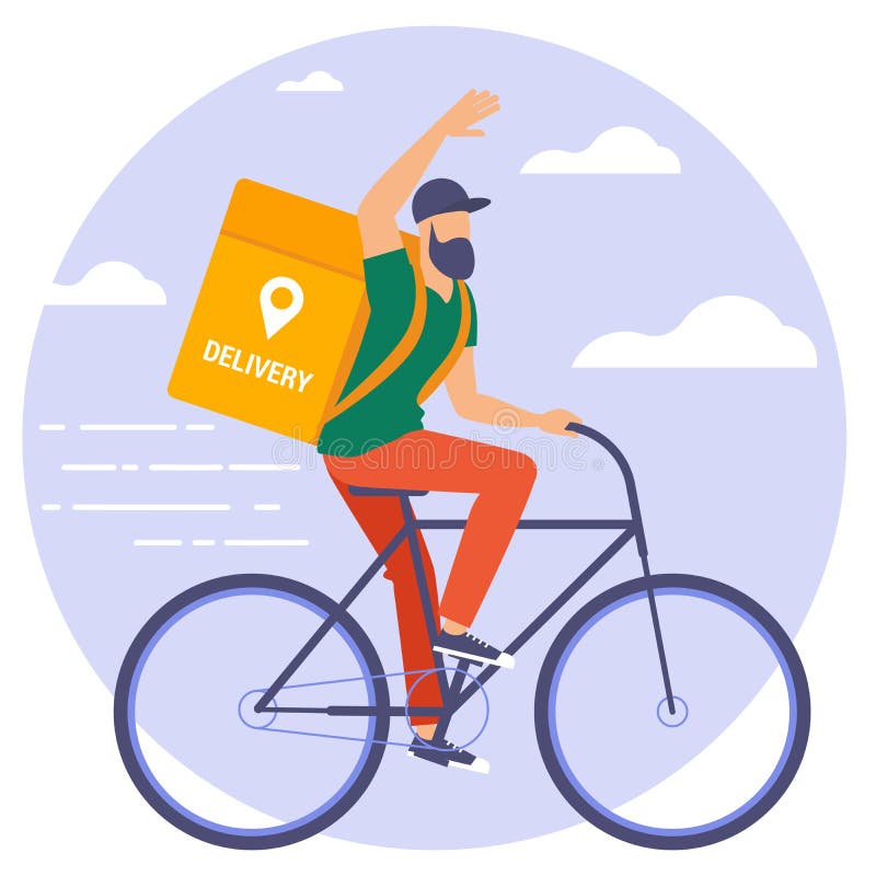 Online delivery service concept. Flat design vector illustration of bicycle courier. Online delivery service concept, online order tracking, delivery home and royalty free illustration Online delivery service concept. Flat design vector illustration of bicycle courier. Online delivery service concept, online order tracking, delivery home and royalty free illustration