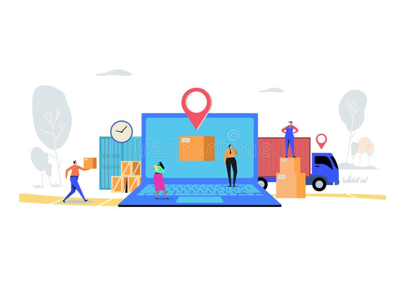 Online delivery service concept, Order, Cargo, Mobile App, GPS Tracking Service. Worldwide Logistic Delivery. Flat cartoon vector illustration Online delivery service concept, Order, Cargo, Mobile App, GPS Tracking Service. Worldwide Logistic Delivery. Flat cartoon vector illustration