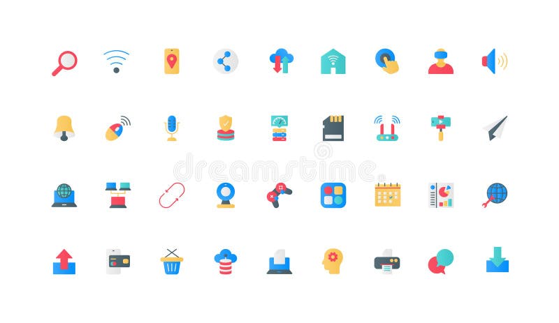 Online-Dienste für Arbeit und Spiele drahtlose Geräte und mobile App-Farbensymbole vektor abbildung