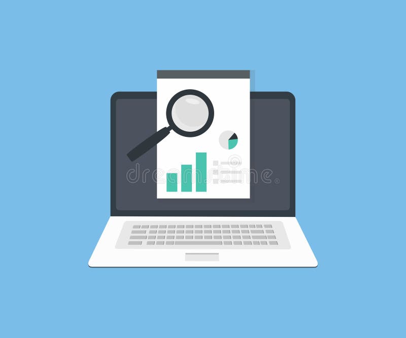Online digital document graph, Marketing, analysis, report logo design. Contract review, analysis, business accounting. stock illustration