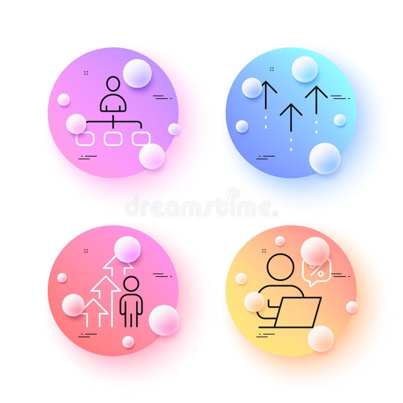 Online discounts, Employee result and Swipe up minimal line icons. For web application, printing. Vector royalty free illustration