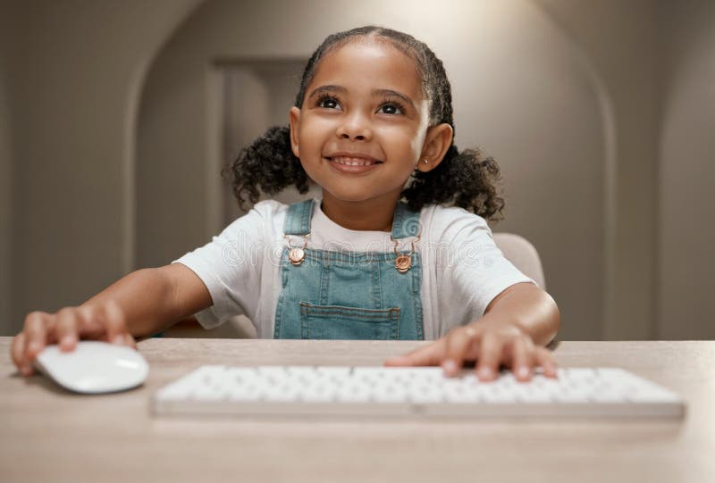 Online Education, Elearning and Girl on Computer with a Smile Ready for