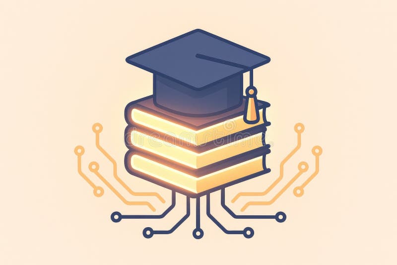 Online education graduation books knowledge learning vector illustration