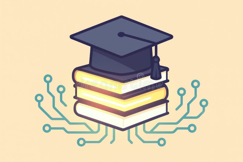Online education graduation books knowledge learning stock illustration