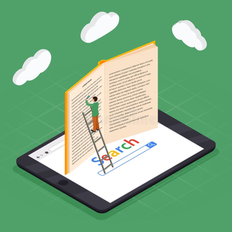 Online education isometric icons composition with laptop book smartphone electronic library and cloud computing stock illustration