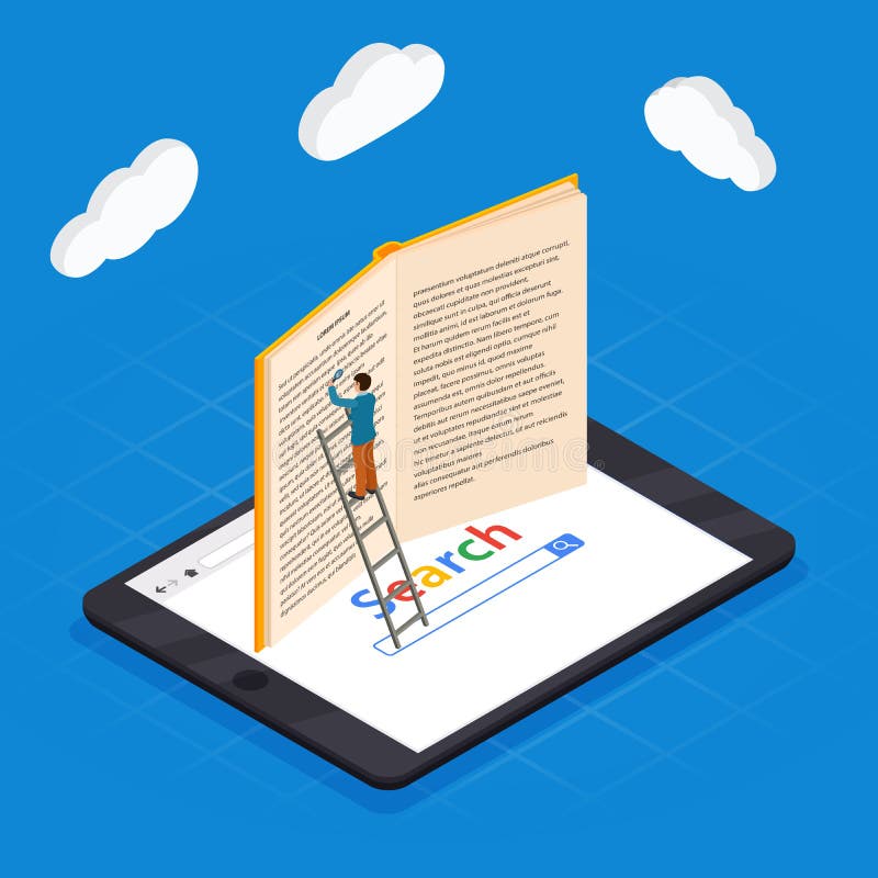 Online education isometric icons composition with laptop book smartphone electronic library and cloud computing royalty free illustration